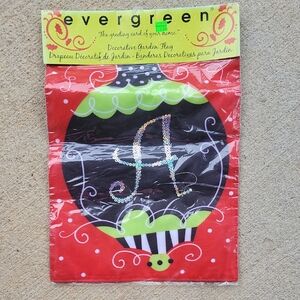 2 Evergreen Decorative Garden Flags With Letter A.